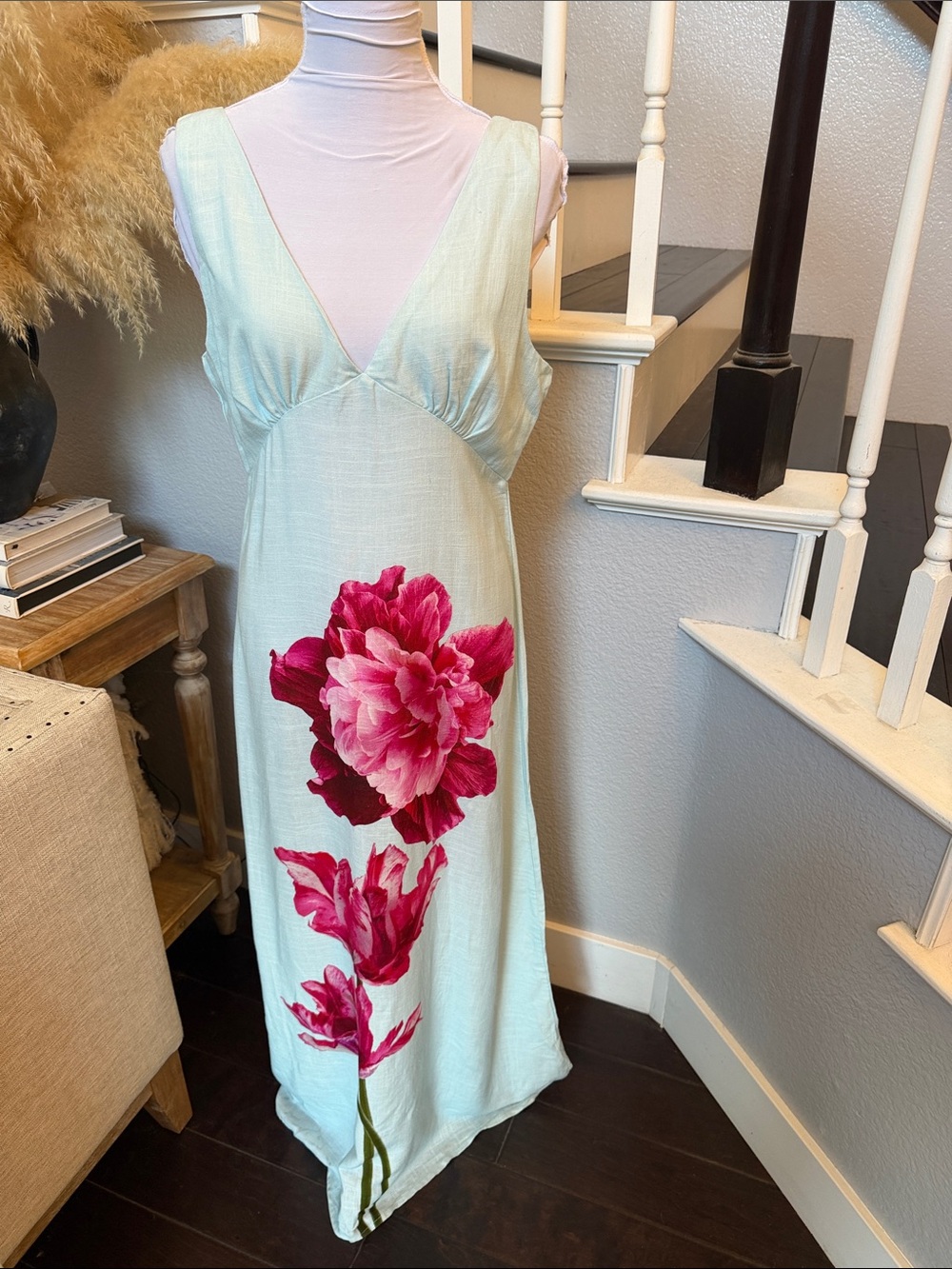 Anthropologie Paper Heart Magenta Iris Linen Blend Floral Maxi Dress Size Large - Picture 2 of 8